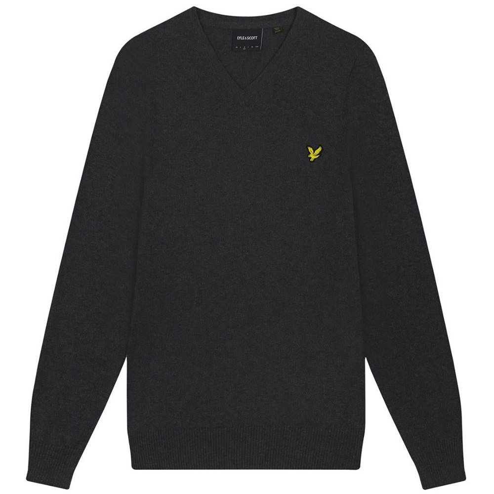 Lyle & Scott Cotton Merino Marl V-Neck Jumper - Charcoal