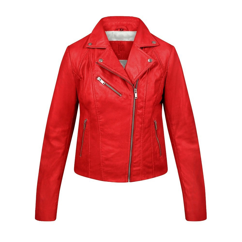 PRIMEHIDE Leather Biker Jacket Yvonne Red