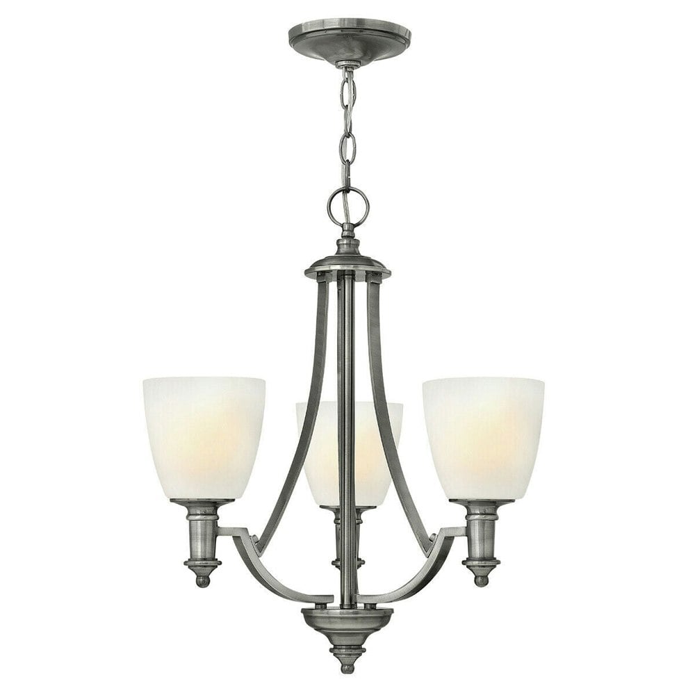 3 Bulb Chandelier Hanging Pendant LIght Antique Nickel LED E27 60W Bulb Loops