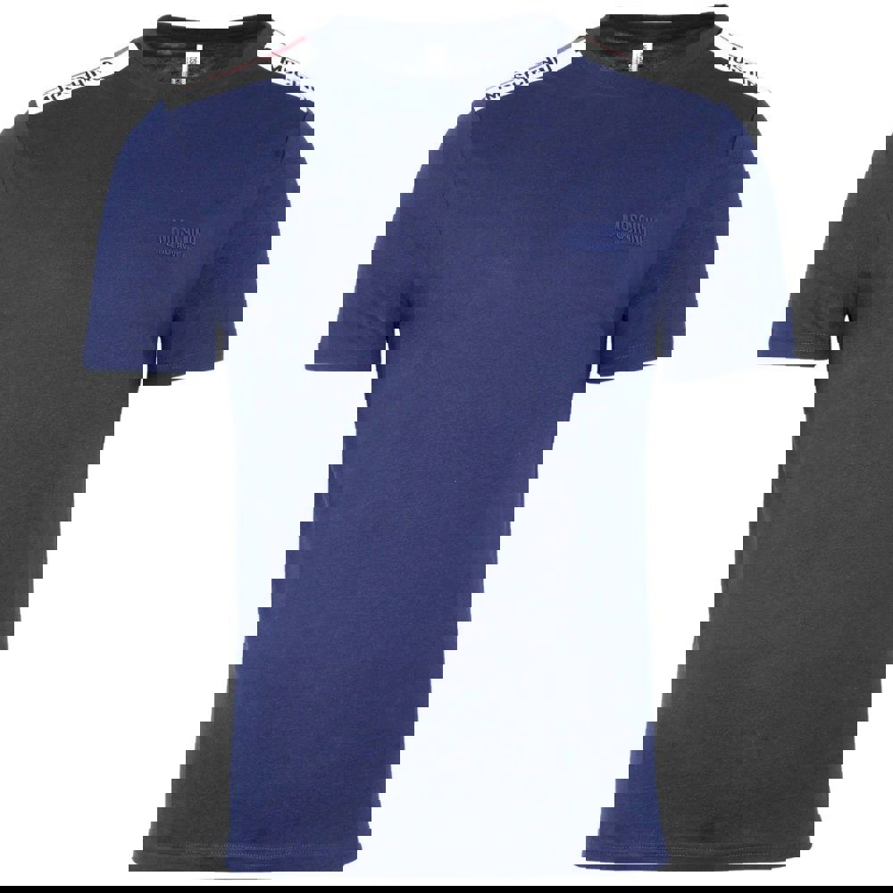 Moschino Taped Shoulder Logo Navy BlueT-Shirt XS