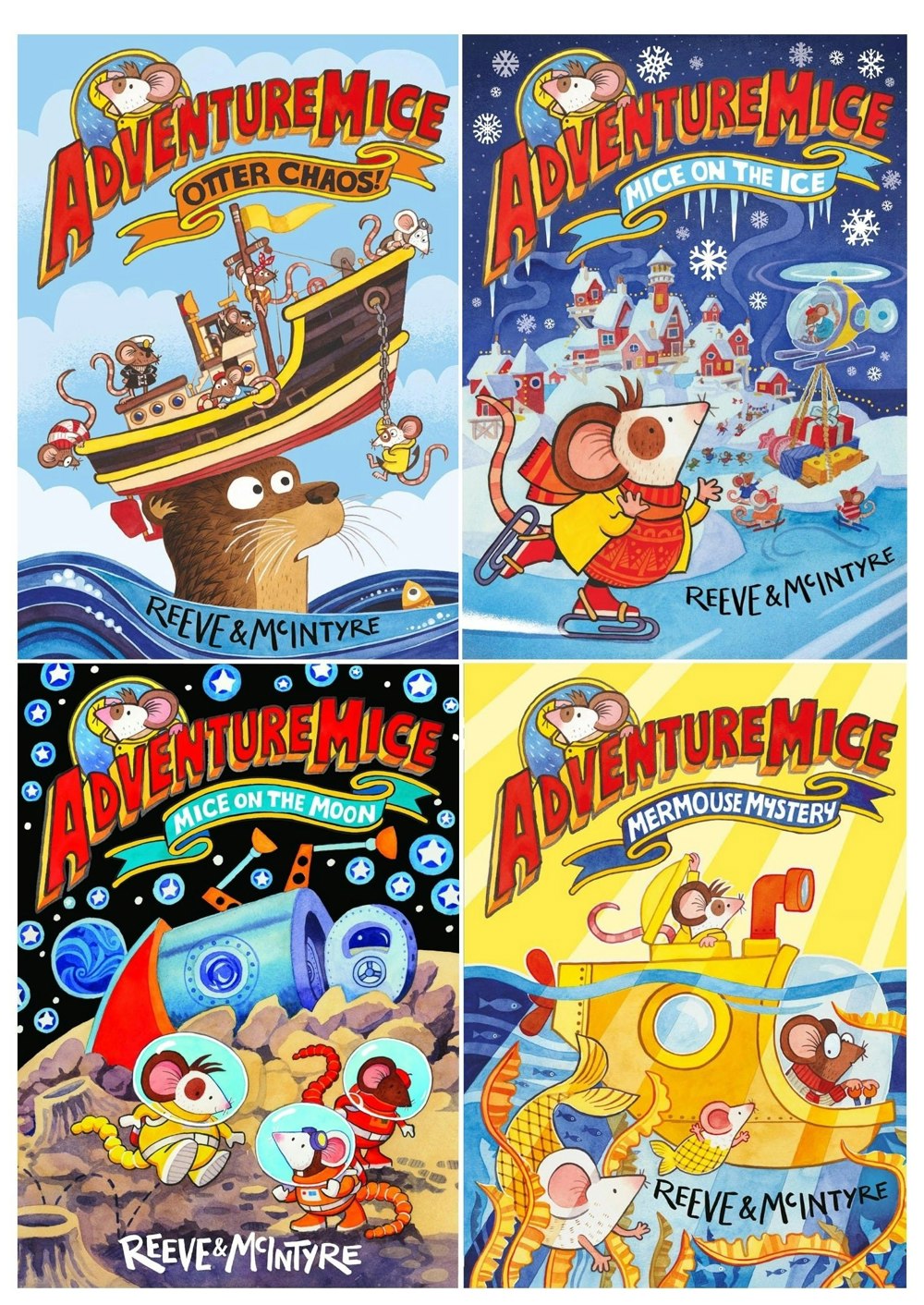 Adventure Mice 4 Book Set Mice on the Ice, Otter Chaos, Mermouse Mystery, Mice on the Moon