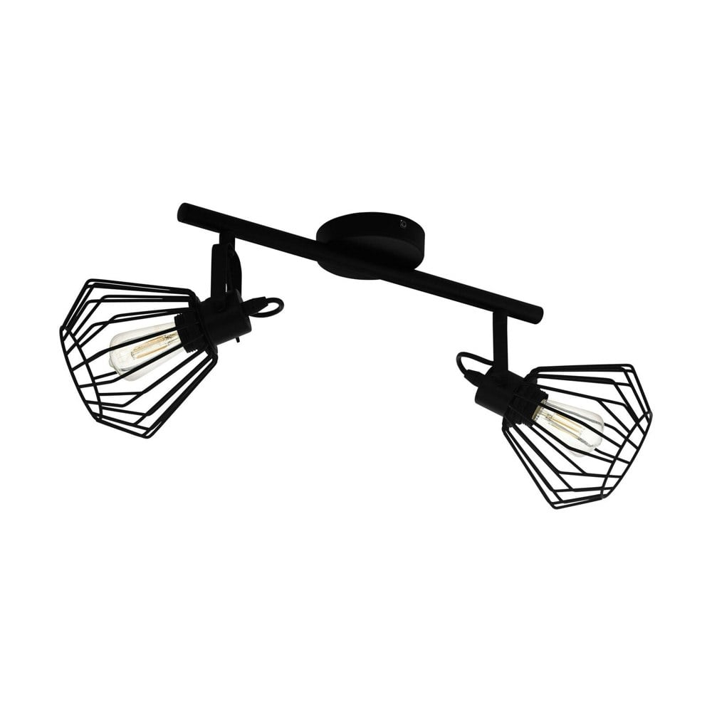 Flush Ceiling Light 2 Spots Colour Black Shade Open Wire Frame Bulb E27 2x40W Loops