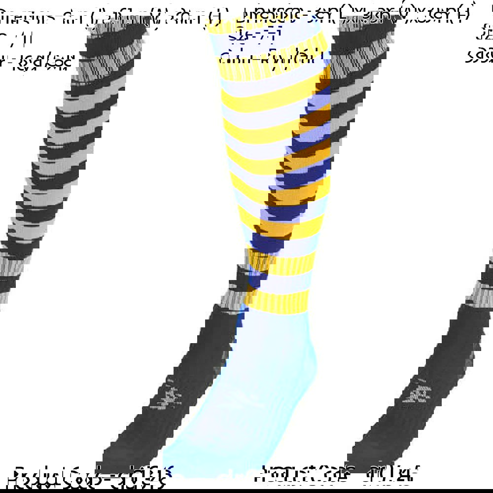 ADULT Size 7-11 Hooped Stripe Football Socks - ROYAL BLUE/GOLD Contoured Ankle