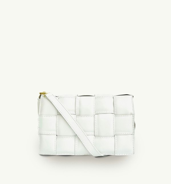 Apatchy London Padded Woven Leather Crossbody Bag - White