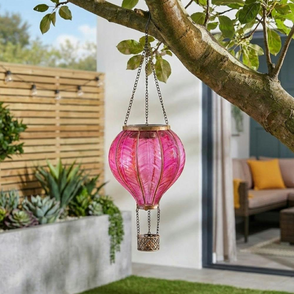 Garden Greatness Fuchsia Hanging Solar Hot Air Balloon