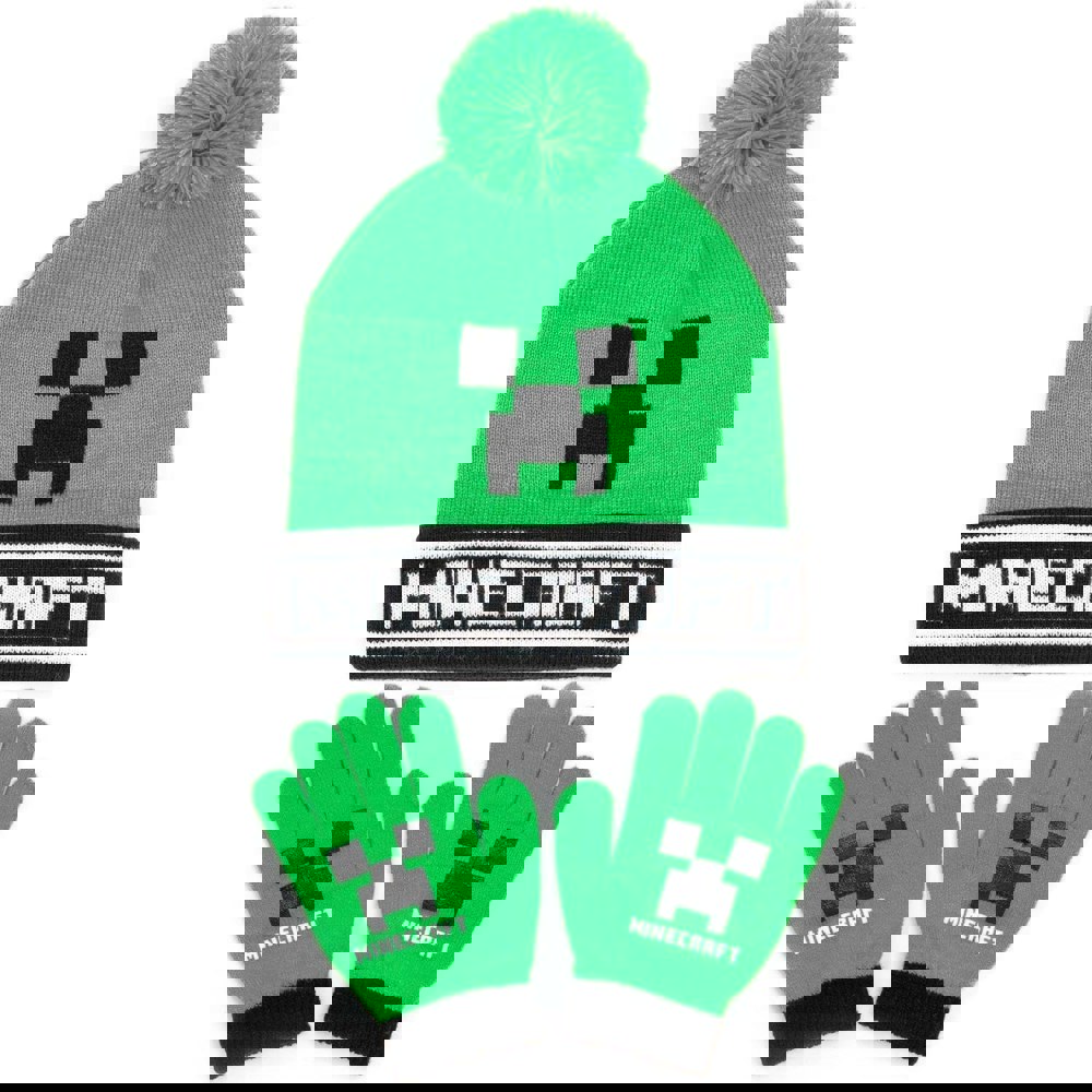 Minecraft Creeper Hat And Gloves Set - Green/Black