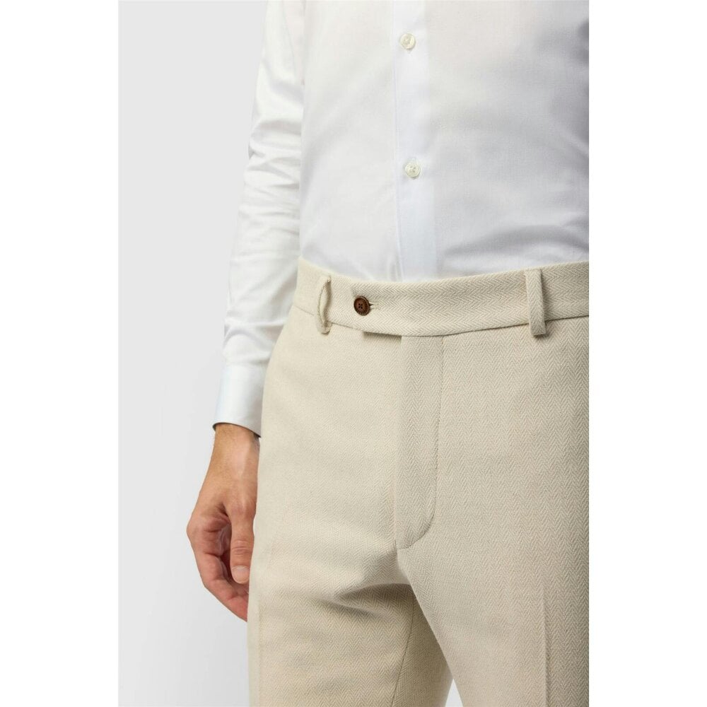 Antique Rogue Slim Fit Ecru Herringbone Tweed Trousers