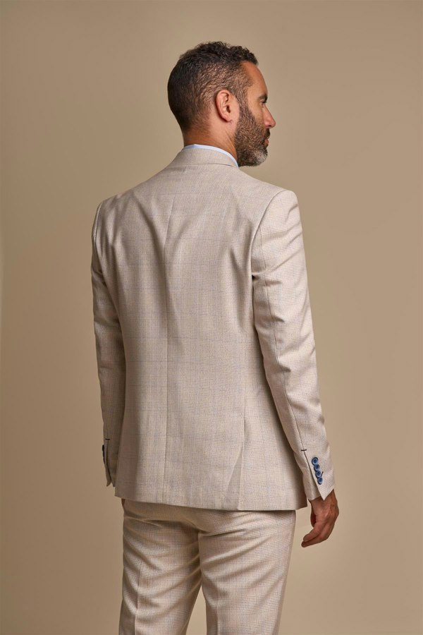 Caridi Beige Long Check Three Piece Suit