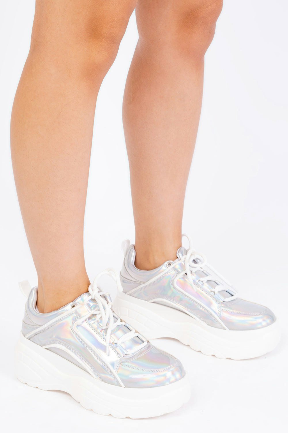 Where's That From Kayla Chunky Trainers in Moon Silver Hologram