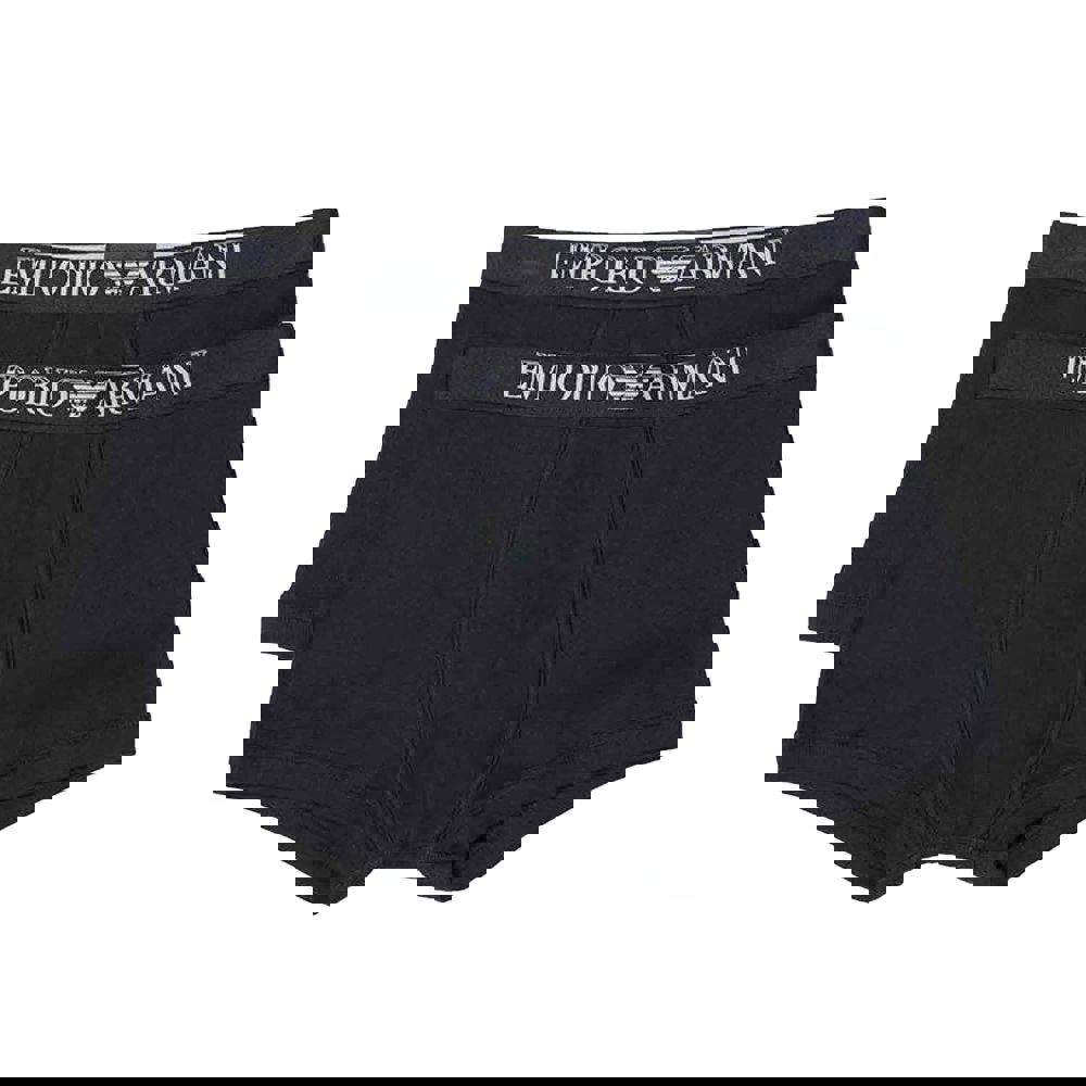 Emporio Armani Mens Cotton Ribbed Boxer Shorts (Pack of 2) - Black