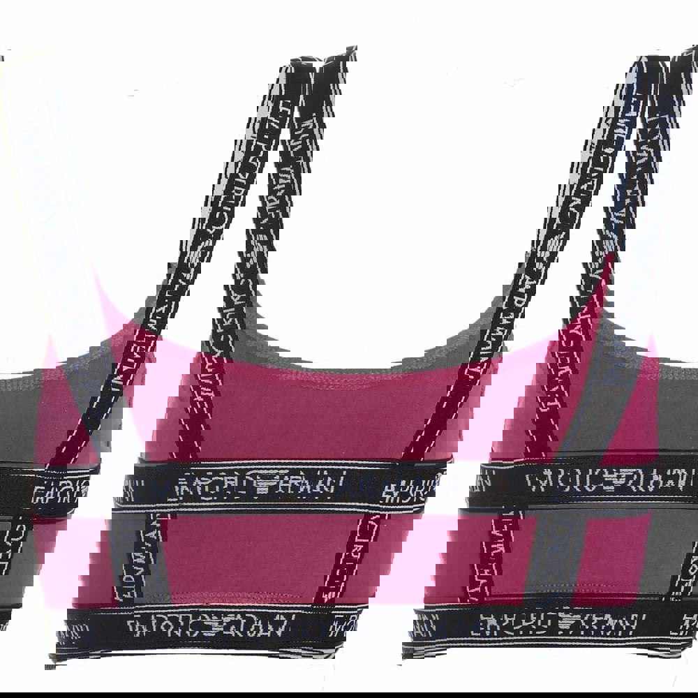 Emporio Armani Iconic Logo Band Stretch Cotton Bralette, Purple with Black