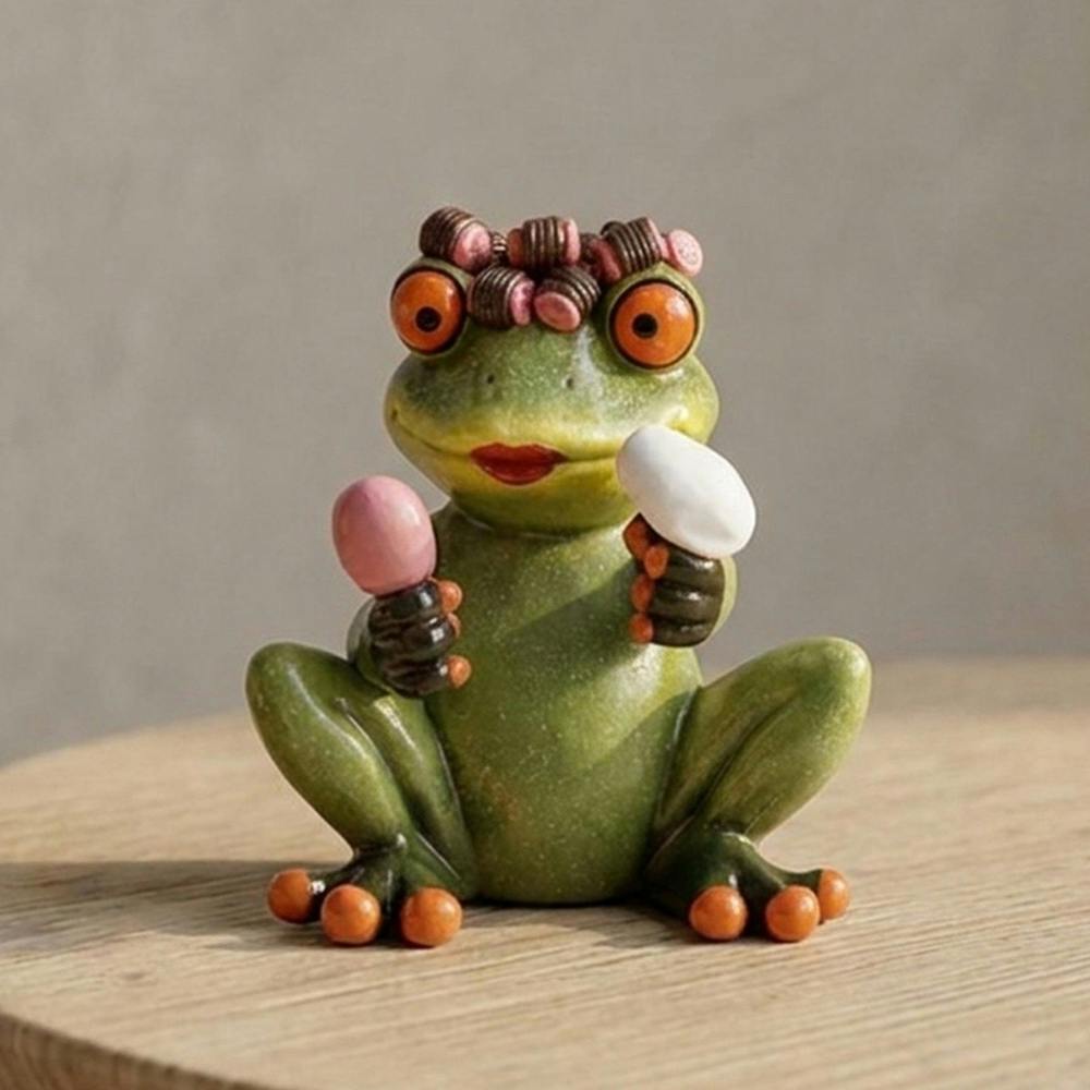 Garden Greatness Quirky Hairdo Frog Figurine Ornament