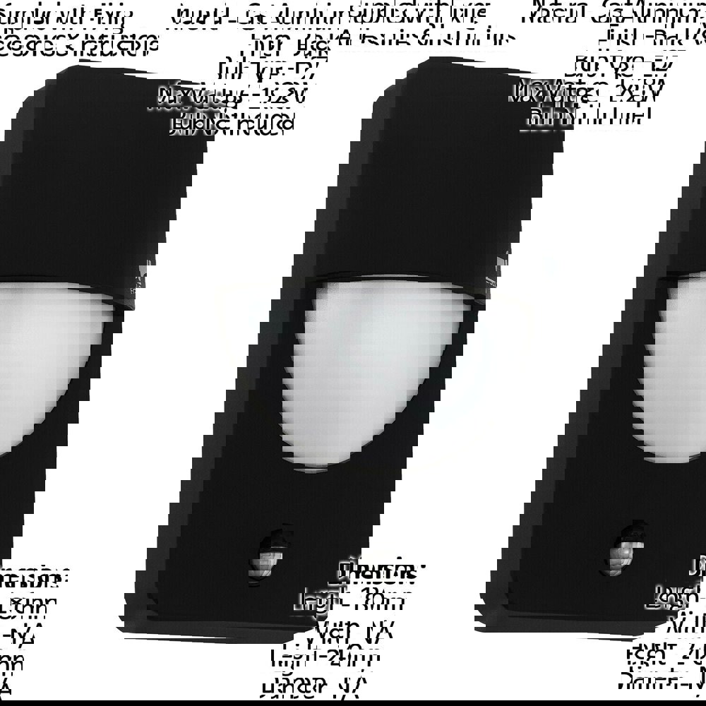 2 PACK IP44 Outdoor Wall Light & PIR Sensor Cast Aluminium 1x 28W E27 Bulb Loops