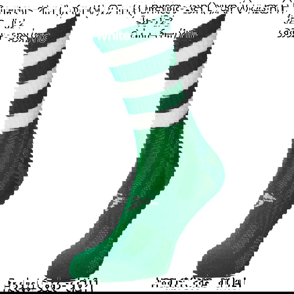 JUNIOR Size 12-2 Hooped Stripe Football Crew Socks GREEN/WHITE Training Ankle