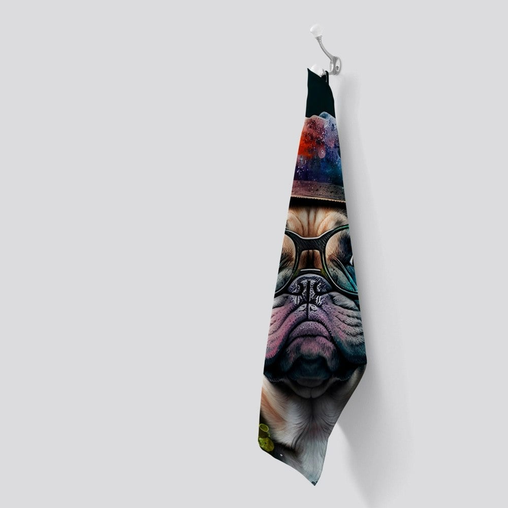 Warren Reed French Bulldog Dog With Glasses Splashart Tea Towel