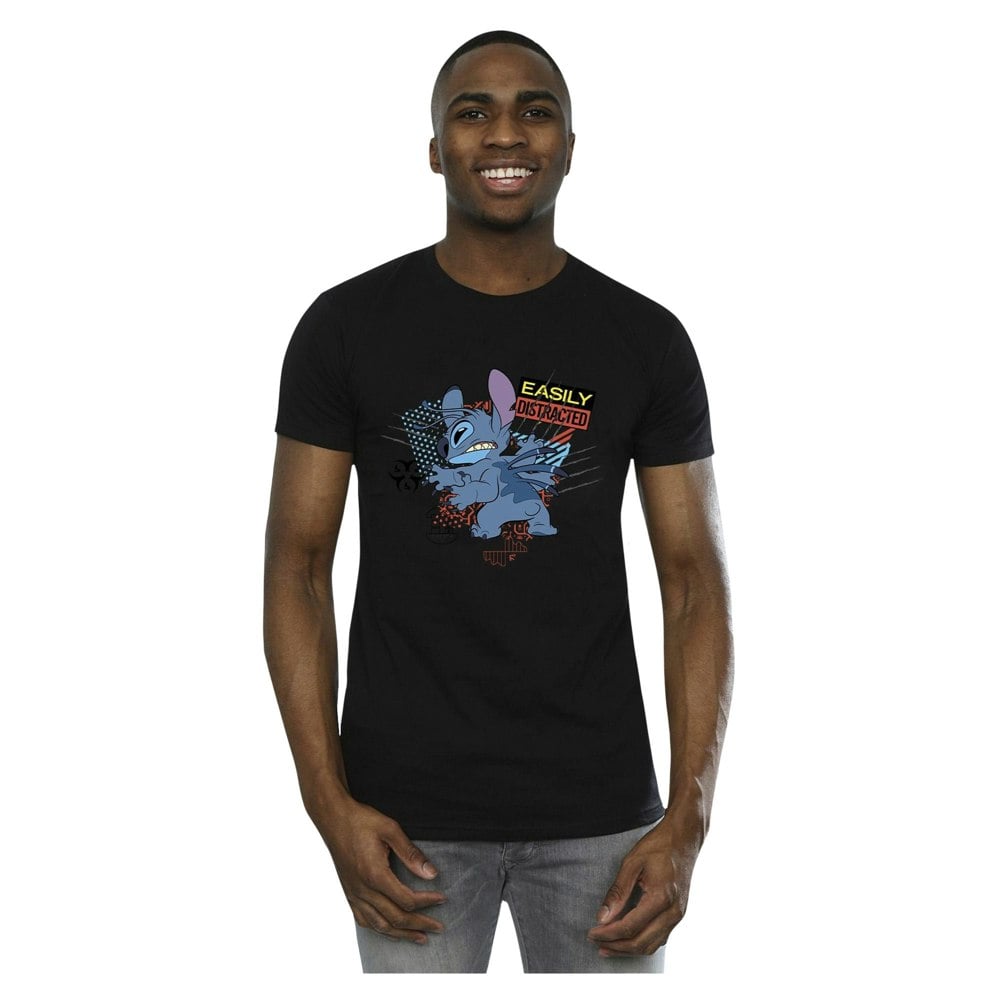Disney Mens Lilo And Stitch Easily Distracted T-Shirt - Black