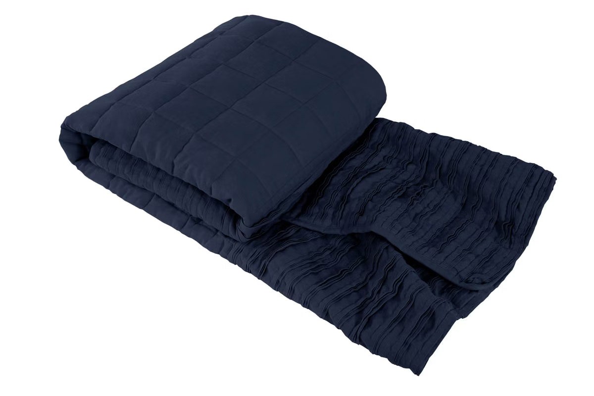 Lazy Linen Pure Washed Linen Quilted Throw - Navy