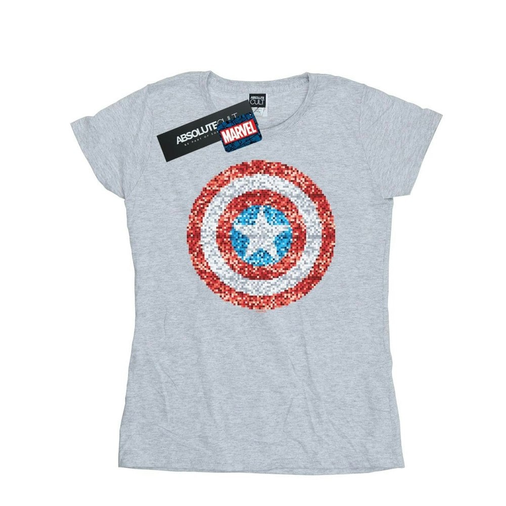 Marvel Womens/Ladies Captain America Pixelated Shield Cotton T-Shirt - Sports Grey