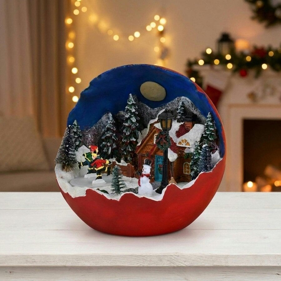 Garden Greatness Illuminated Spinning Christmas Village Snow Globe