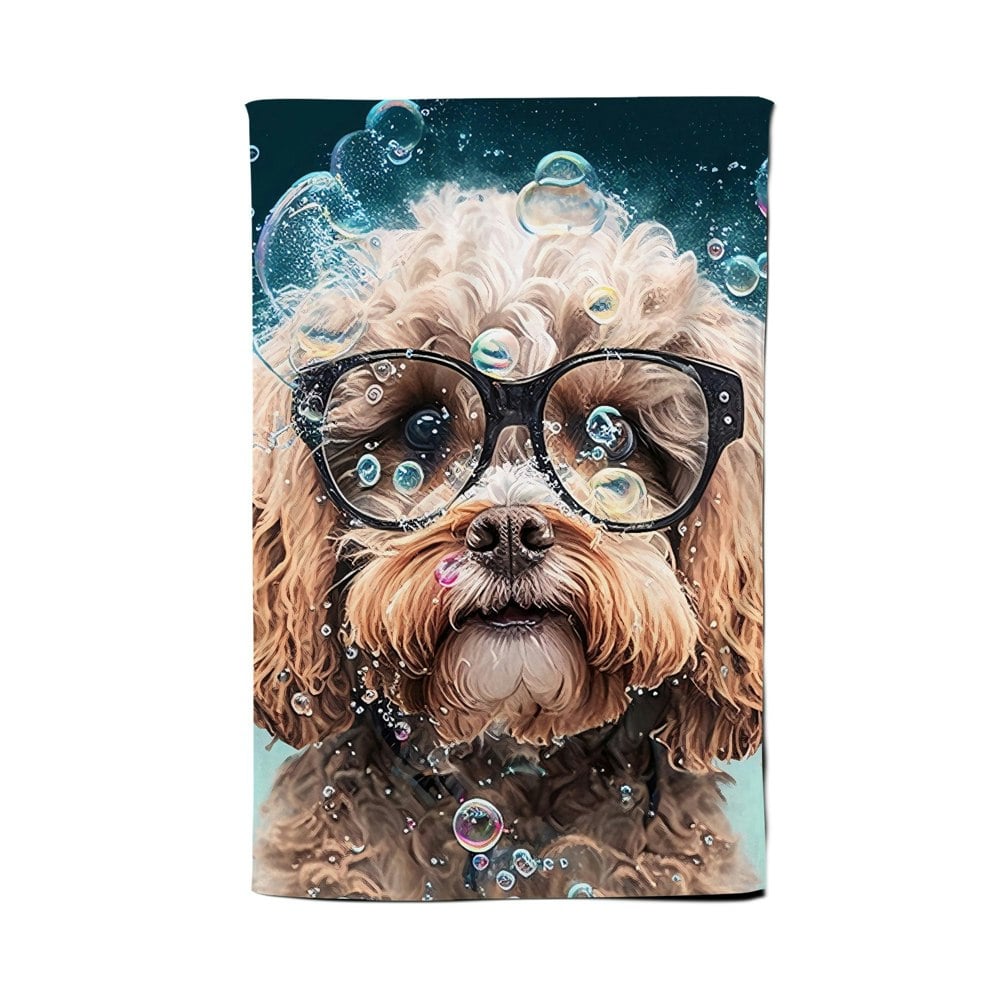 Warren Reed Cavapoo Dog With Glasses Splashart Tea Towel