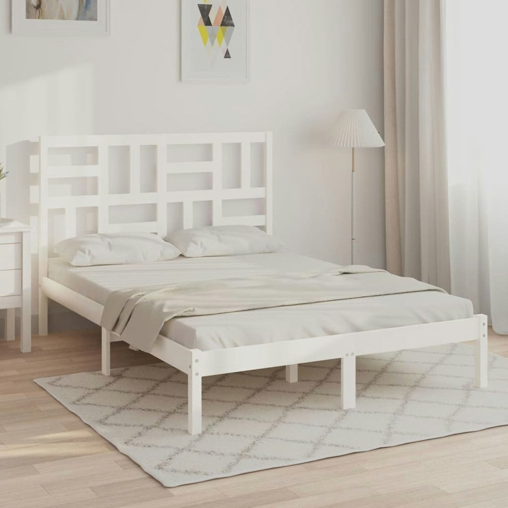 Berkfield Bed Frame White Solid Wood 135x190 cm Double