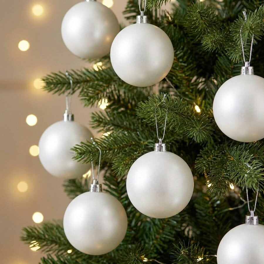 Garden Greatness Mixed Size Christmas Baubles 25 Pack - White
