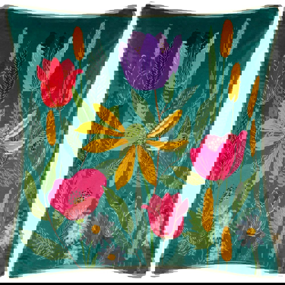 Wylder House Of Bloom Celandine Piped Cushion Cover - Teal