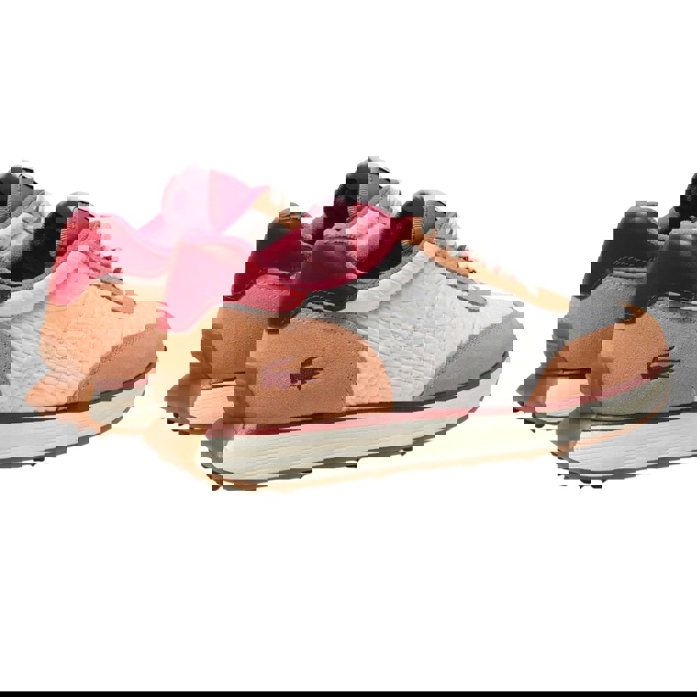 Lacoste Womens L-Spin Leather Trainers - White/Pink