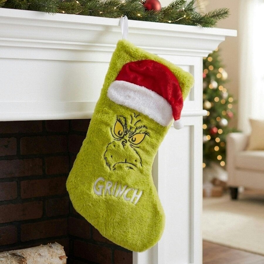 Garden Greatness Grinch Grumpy Face Fluffy Stocking