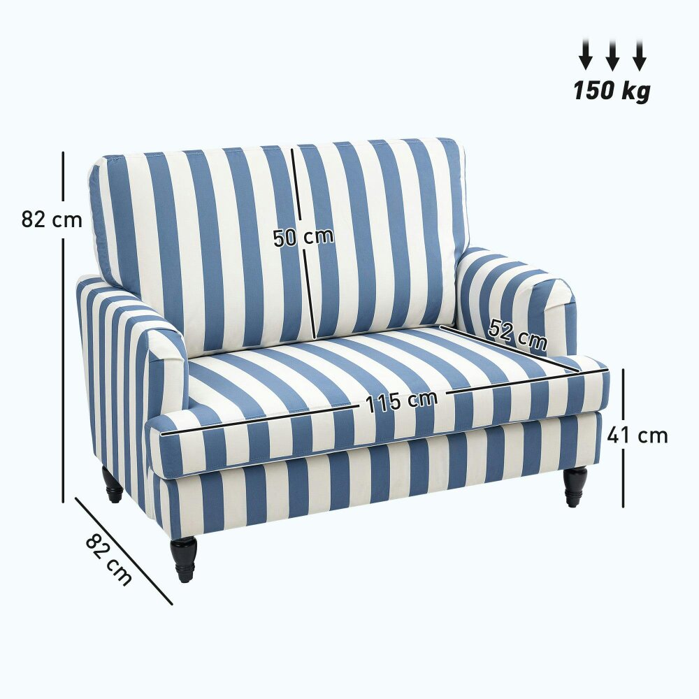 Wyld Haus Yosefi Blue And White Velvet Cuddle Accent Sofa Stripe Design
