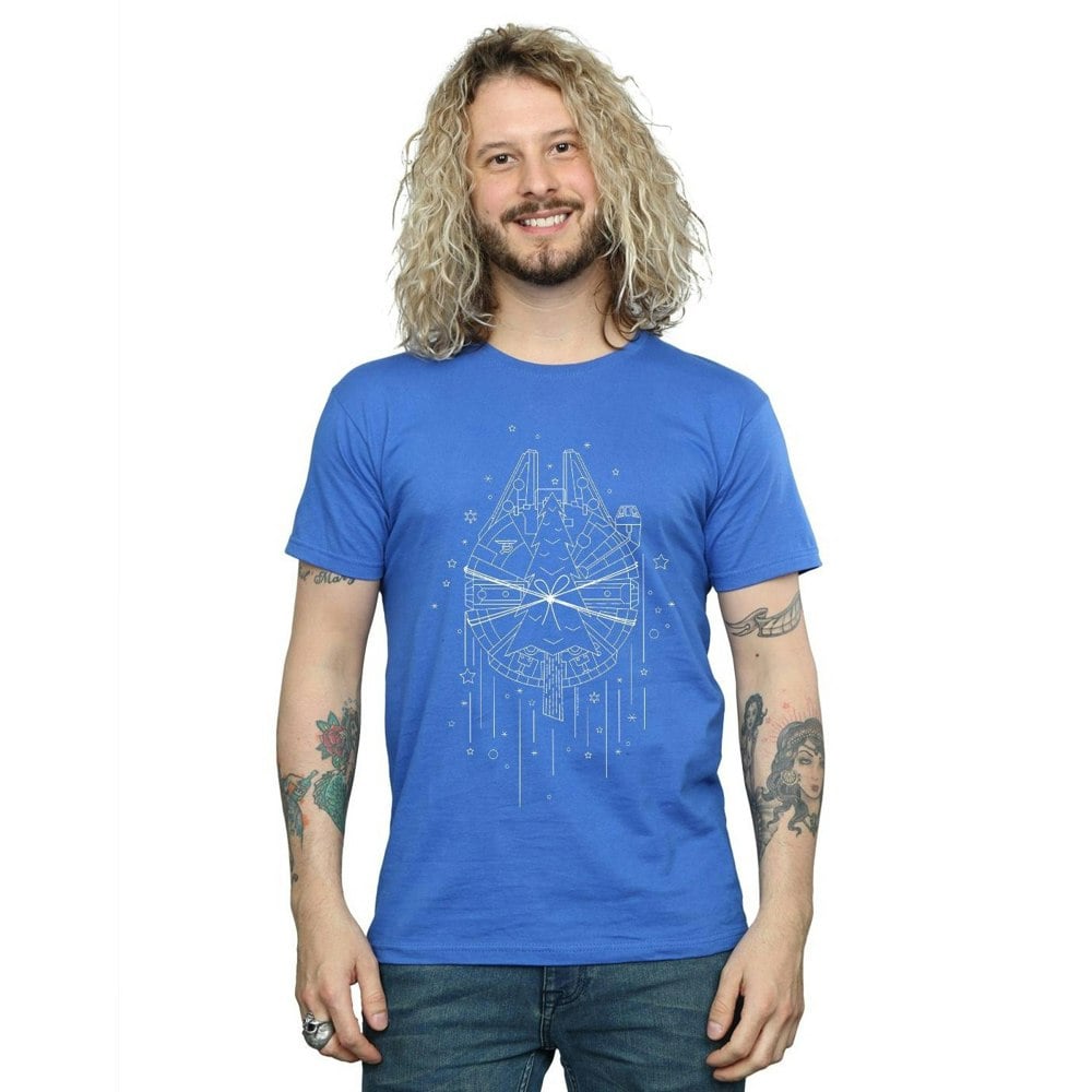 Star Wars Mens Millennium Falcon Christmas Tree Delivery T-Shirt - Royal Blue