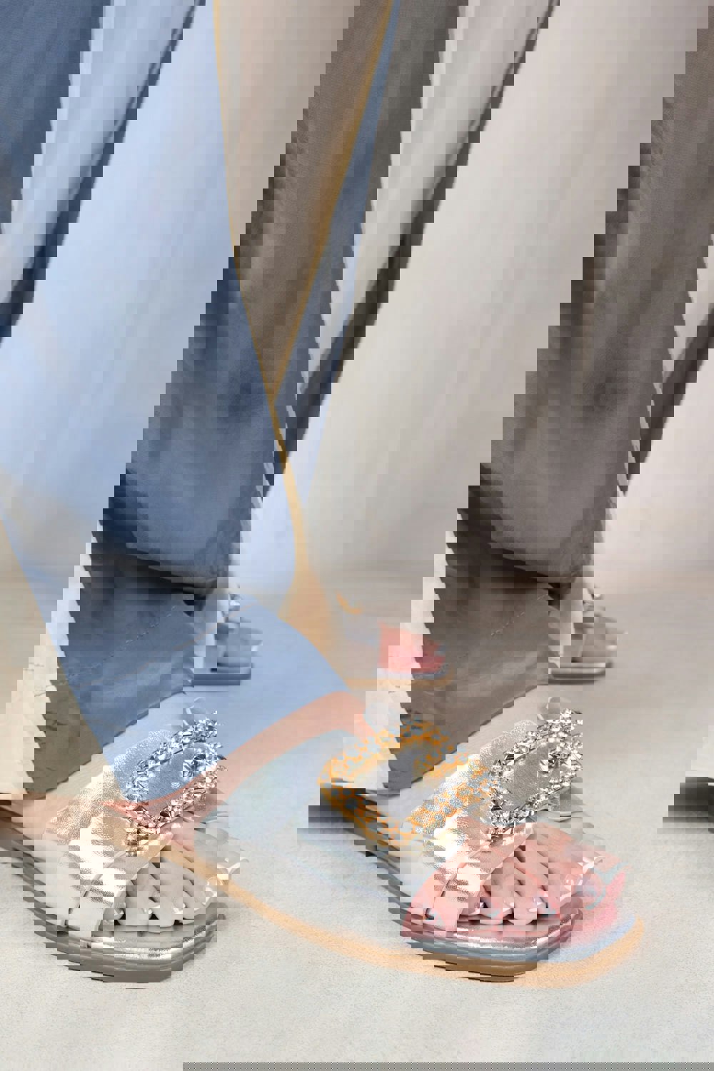 Where's That From Galaxy Cut Out Strap Flat Sandals With Diamante Detail in Silver Metallic
