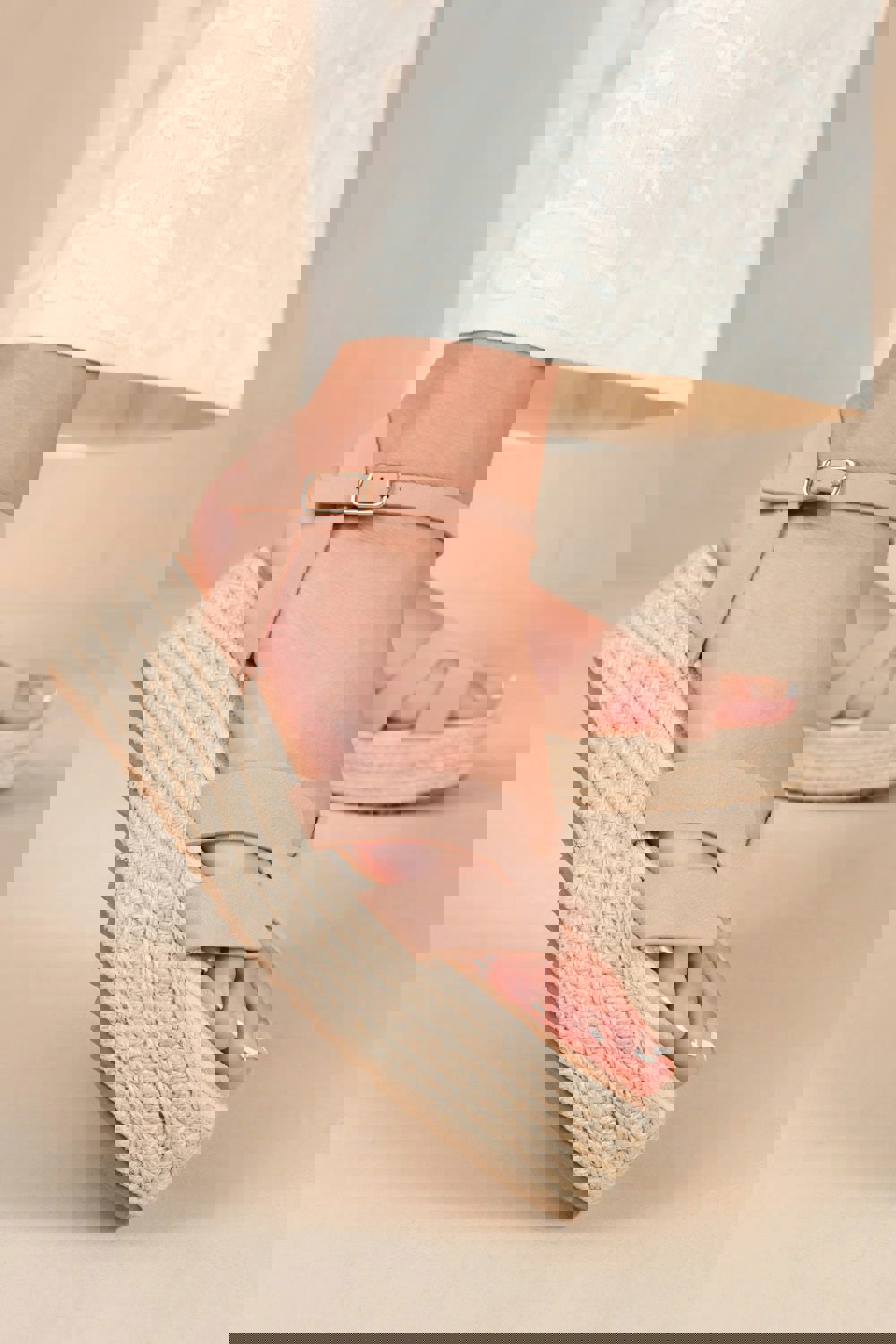 Where's That From London Espadrille Style Flatform With Ankle Strap Sandals in Nude Nubuck