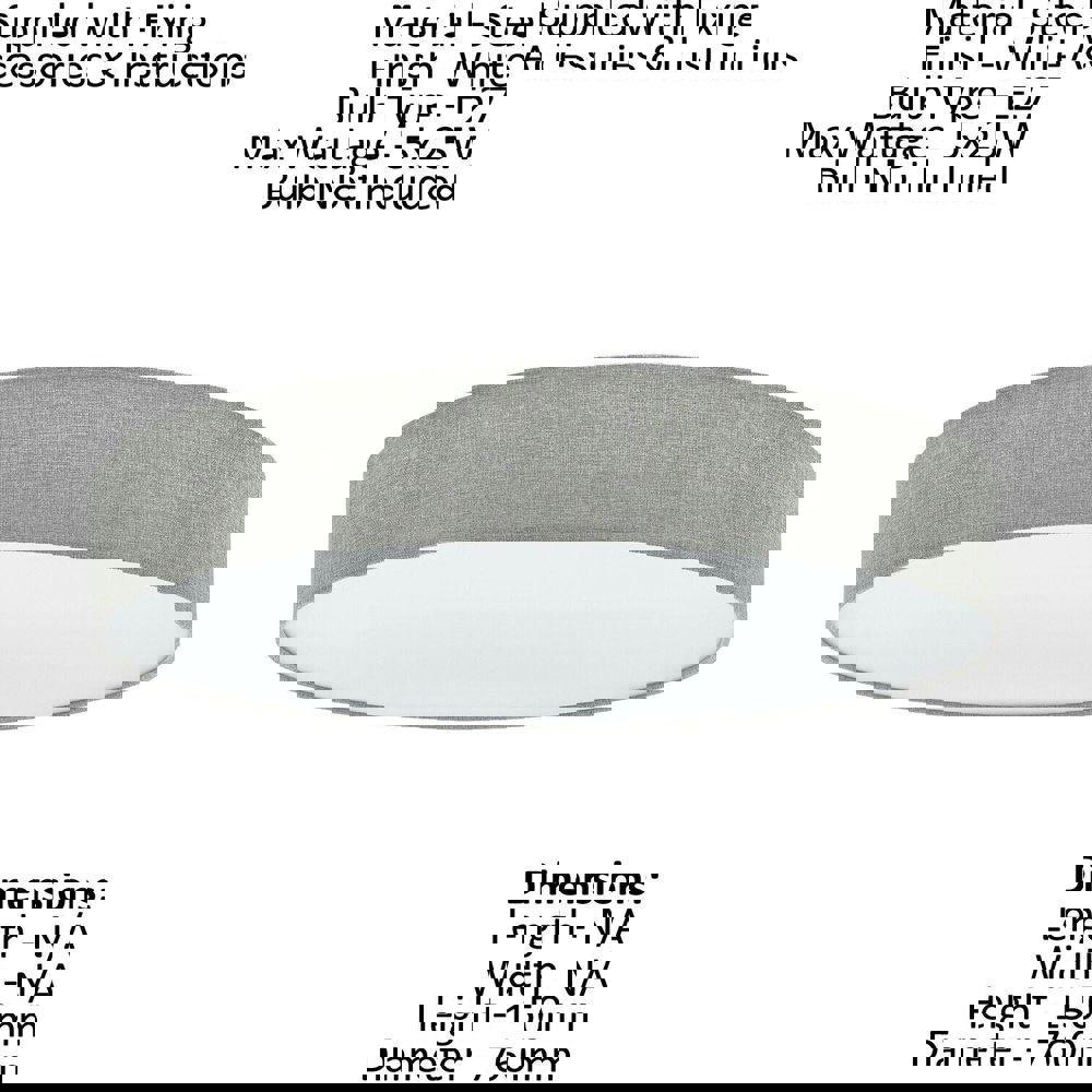 Flush Ceiling Light Colour White Shade Grey White Fabric Linen Bulb E27 5x25W Loops