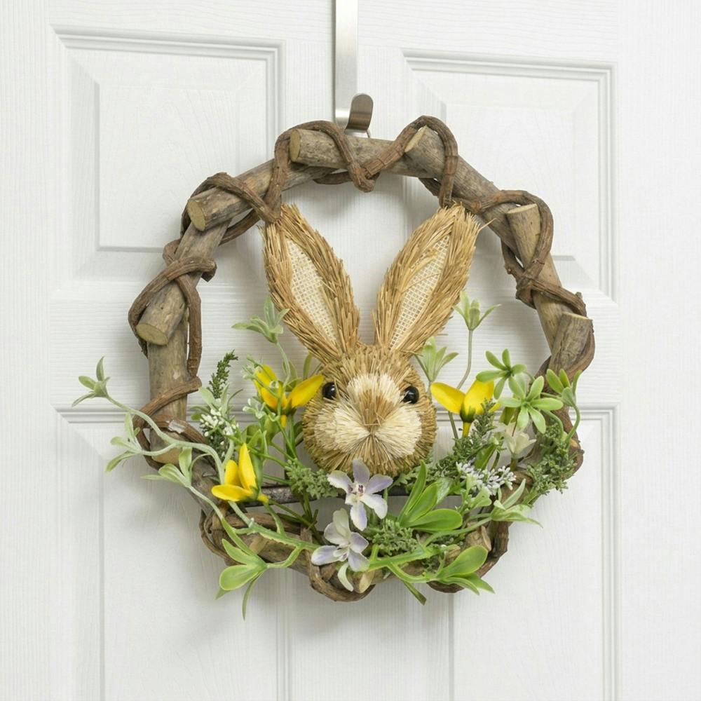 Garden Greatness Springtime Easter Straw Bunny Floral Wreath