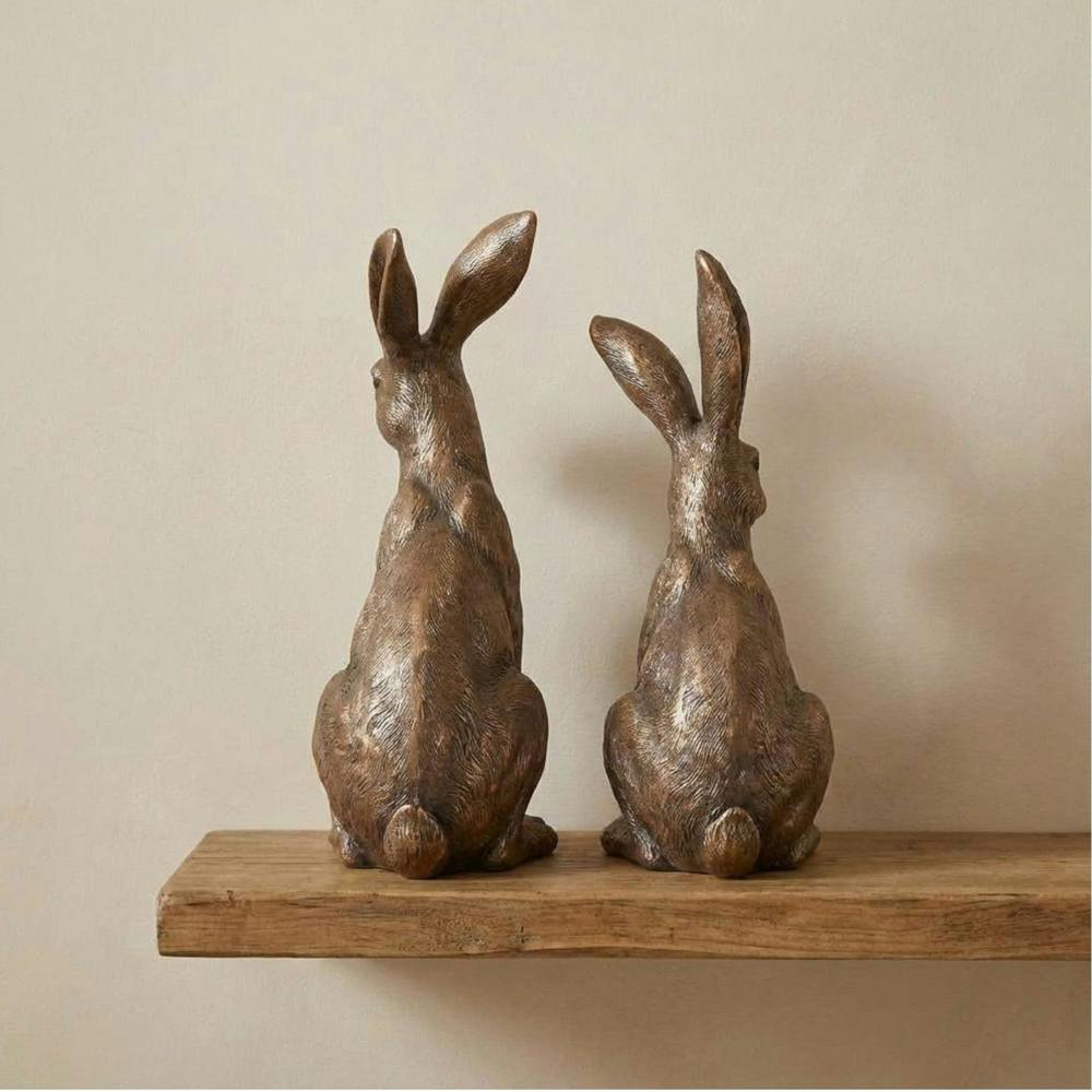 Garden Greatness Bronzed Sitting Hares Ornament