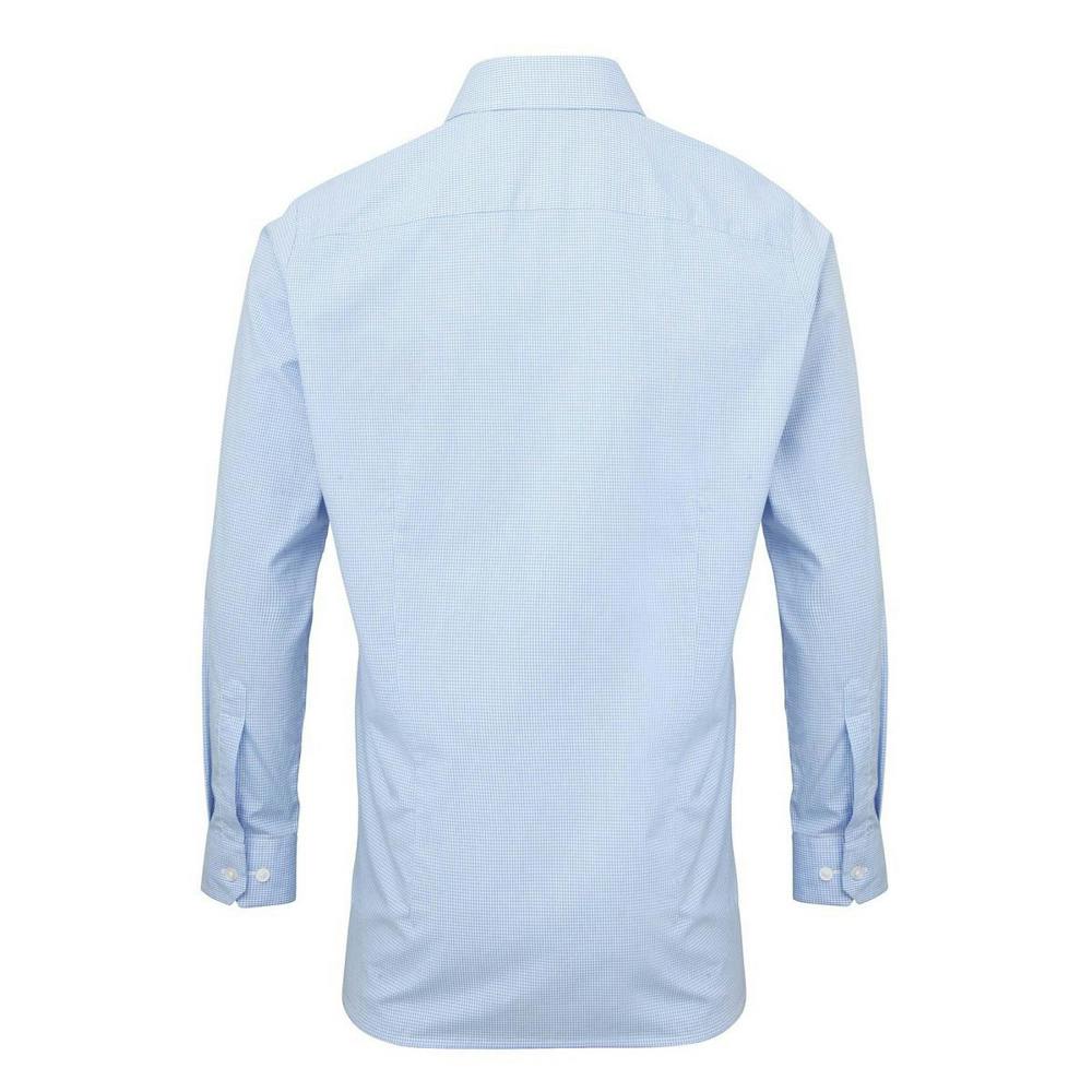 Premier Mens Gingham Long-Sleeved Shirt - Light Blue/White