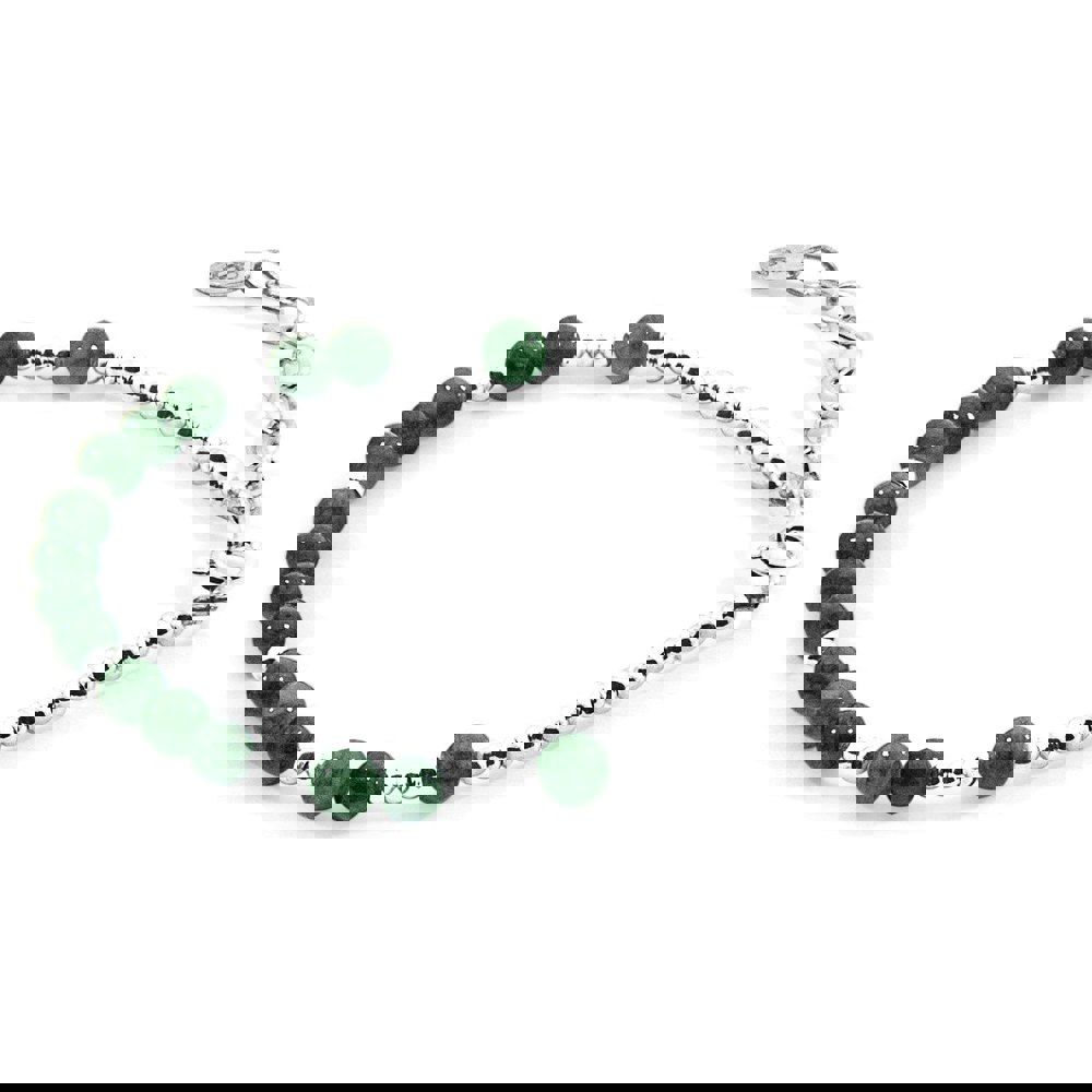 Anchor & Crew Green Agate Sienna Silver and Stone Bracelet 