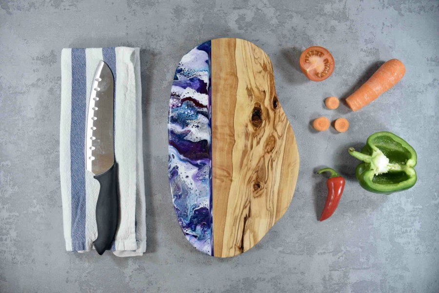 Purple Resin Art Olive Wood Cheese Board 30cm