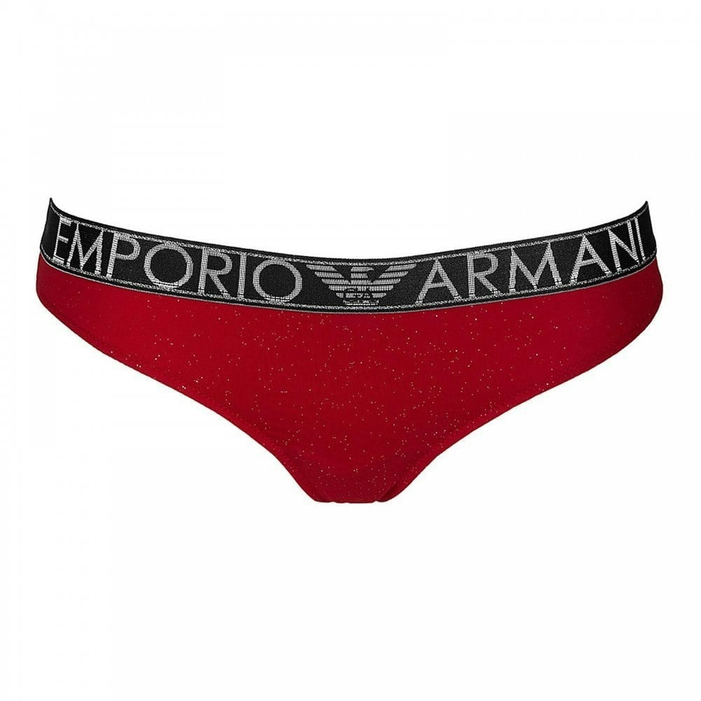 Emporio Armani Holidays Stardust Stretch Cotton Thong, Ruby Red
