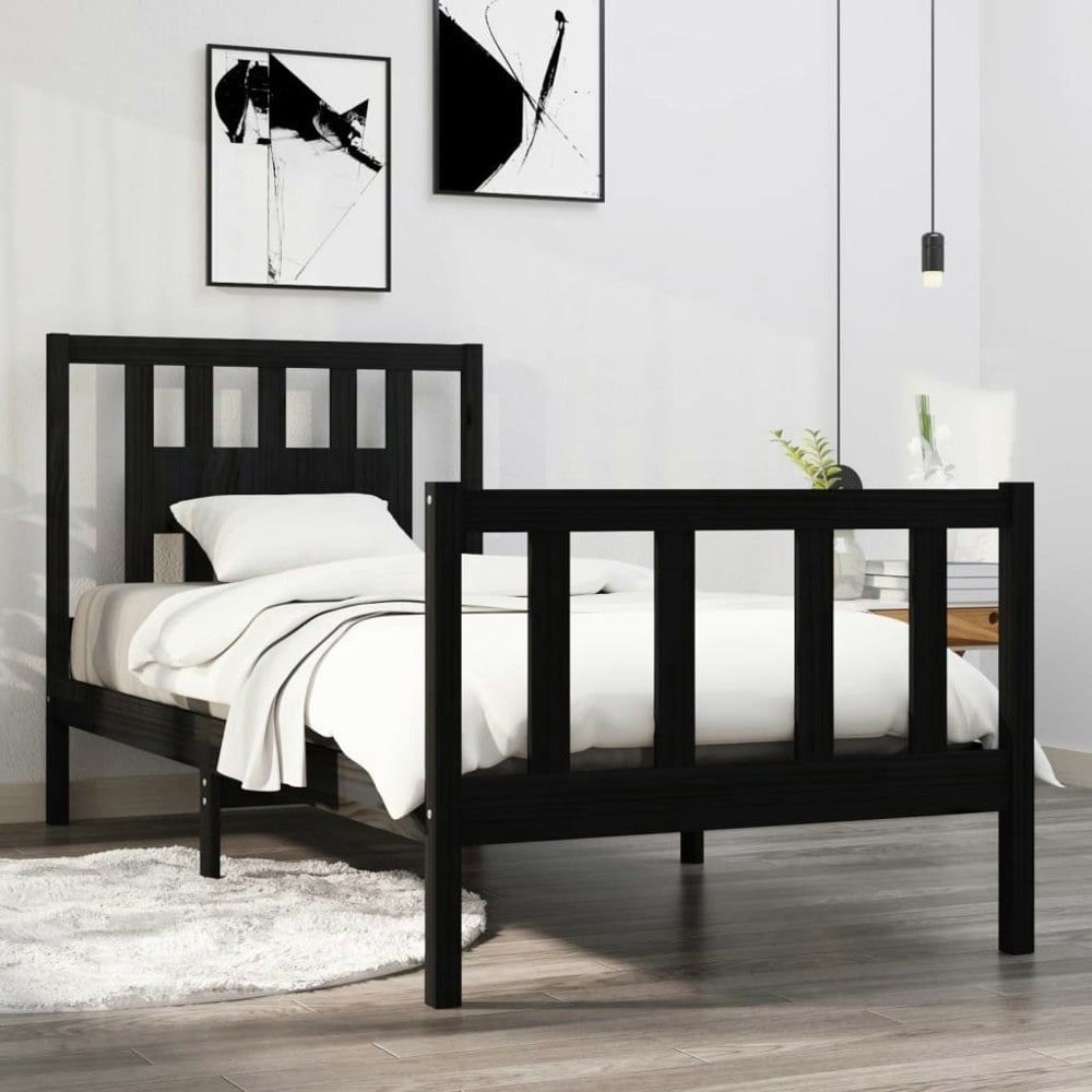 Berkfield Bed Frame Black Solid Wood 75x190 cm Small Single