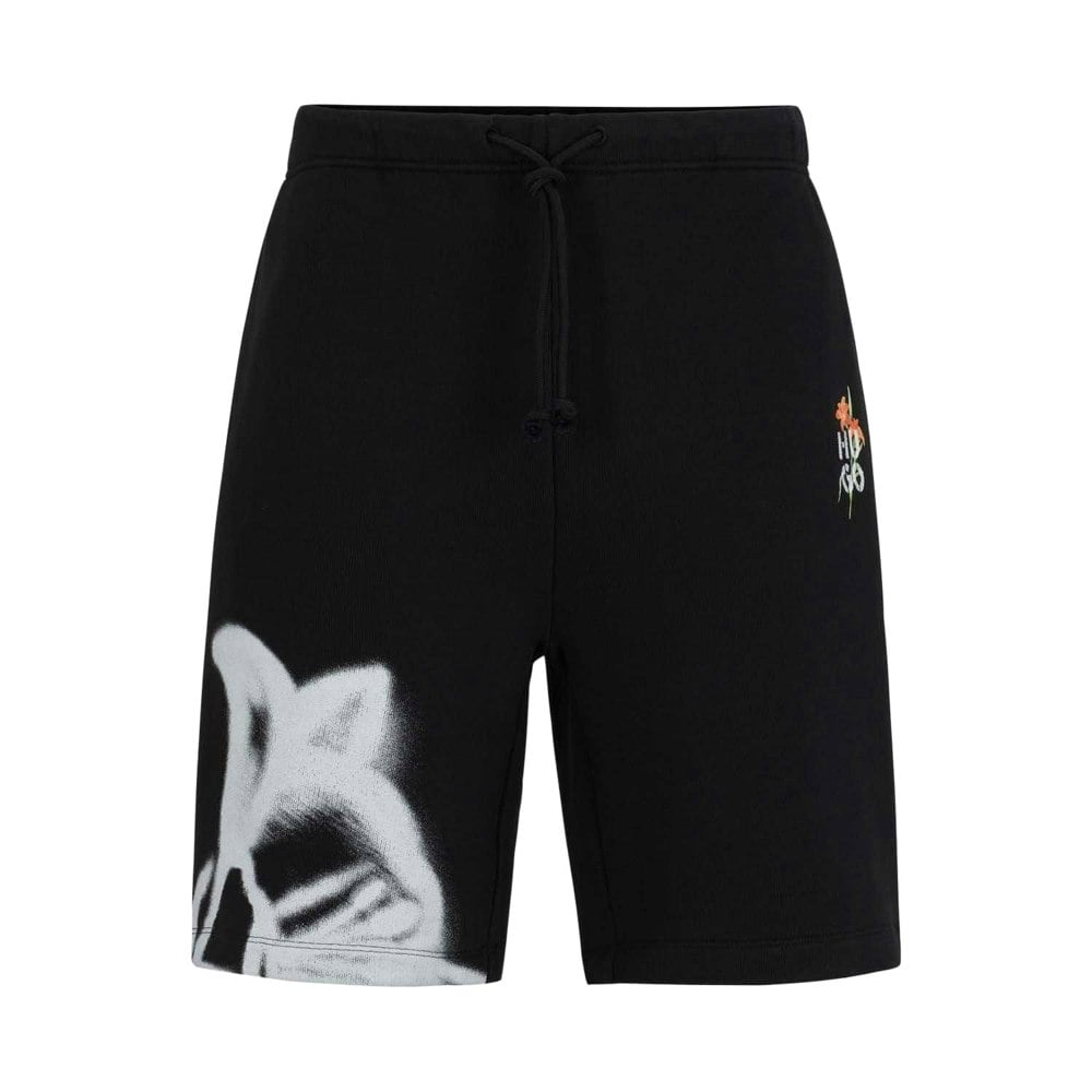 Hugo Boss Mens Diflowos Cotton Blend Floral Relaxed Fit Shorts - Black
