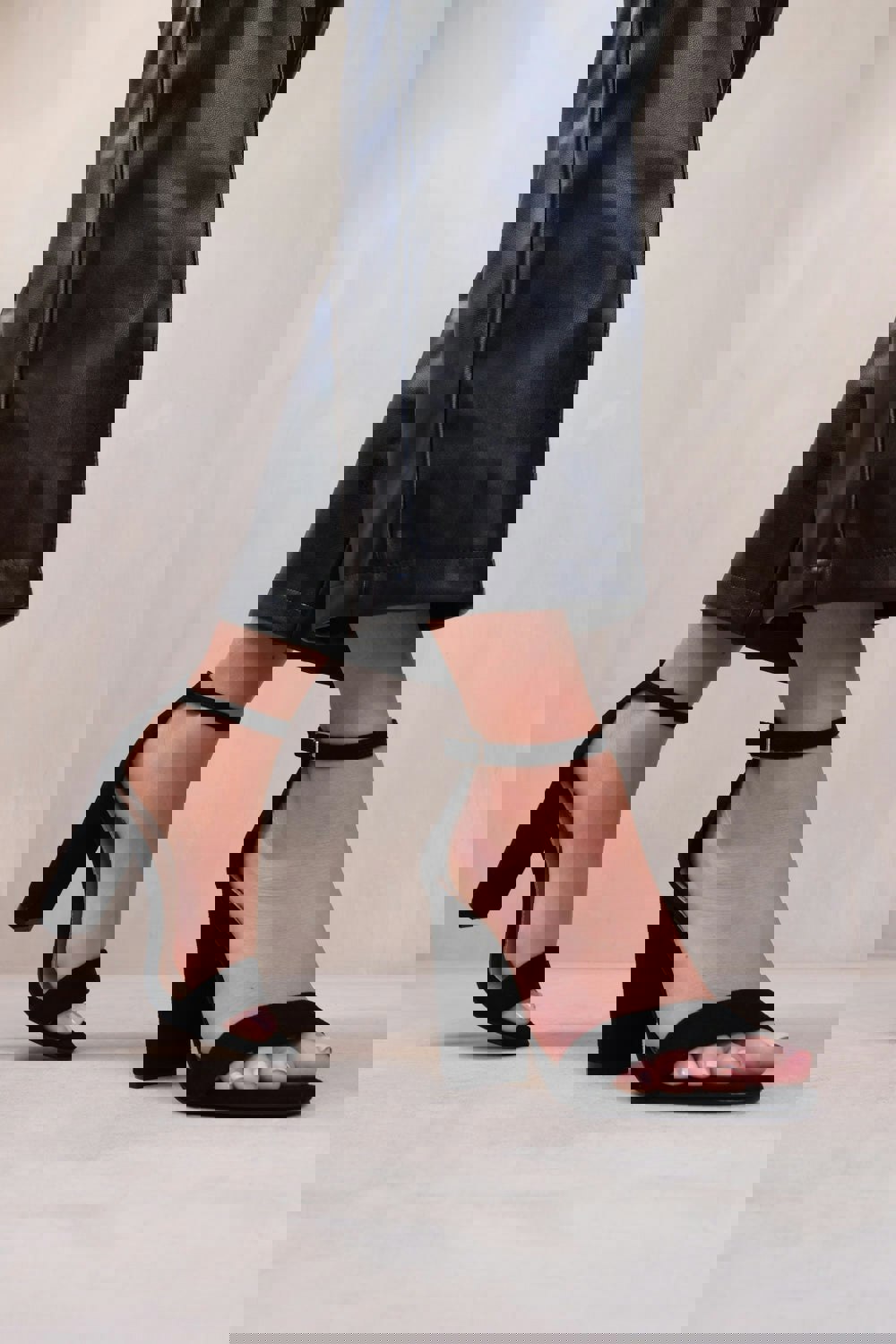 Where's That From Skye Strappy Block Heels With Buckle in Black Suede