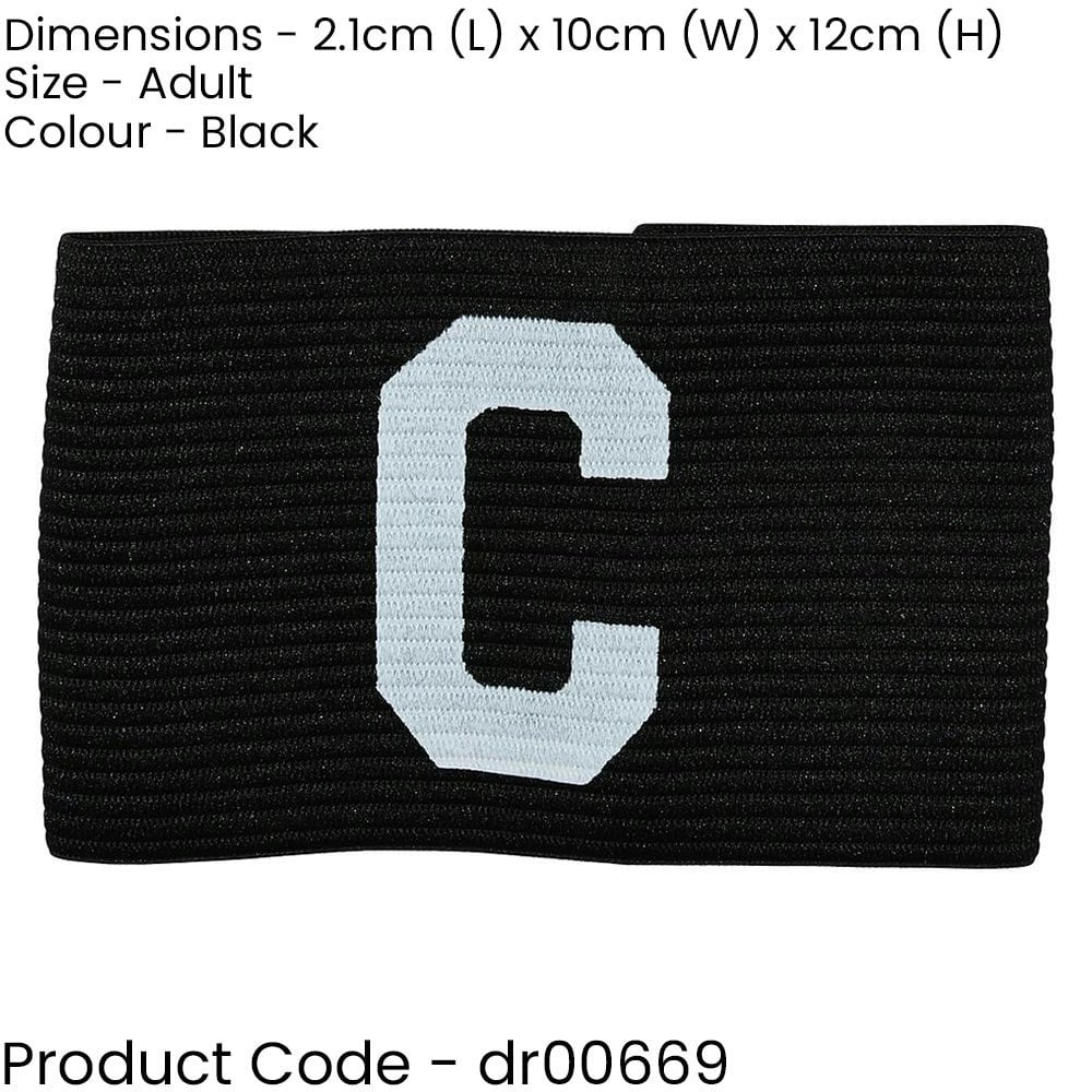 Adult Captains Armband - BLACK - Football Rugby Sports Arm Bands Big C