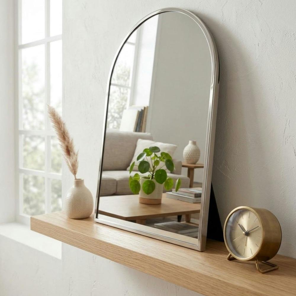 Garden Greatness Arched Nickle Plated Steel Mirror