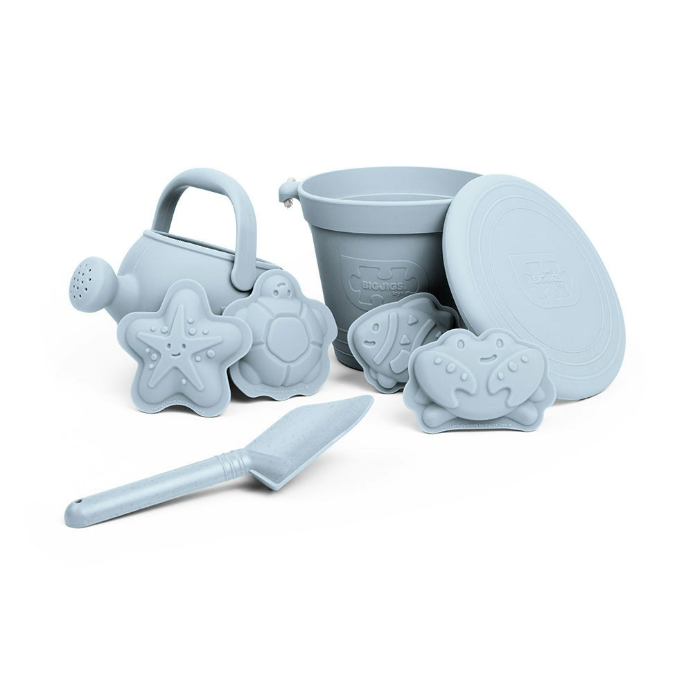 Bigjigs Toys 5 Piece Silicone Beach Toy Bundle, Sand Toys - Dove Grey