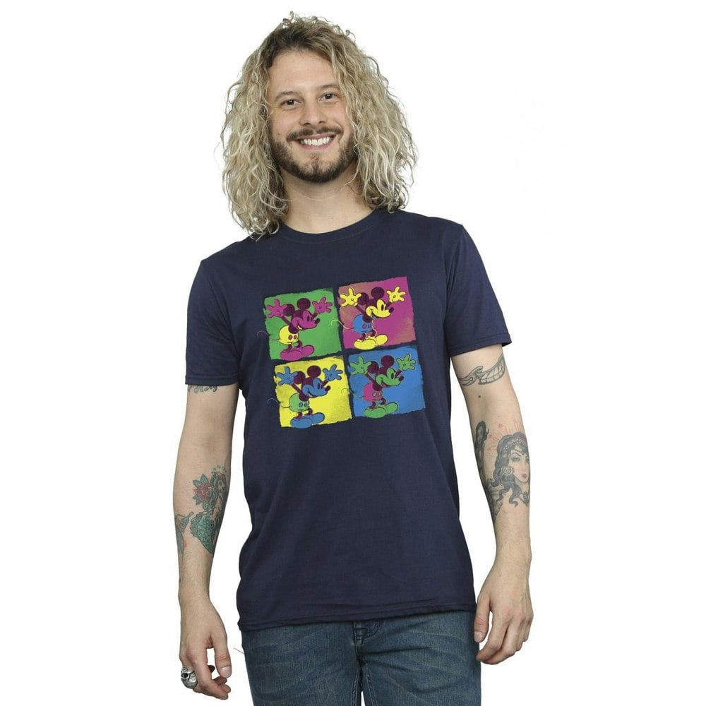 Disney Mens Mickey Mouse Pop Art T-Shirt - Navy Blue