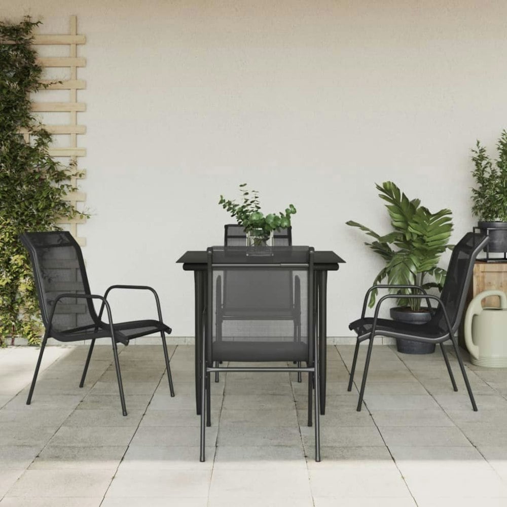 Berkfield 5 Piece Garden Dining Set Black Steel and Textilene