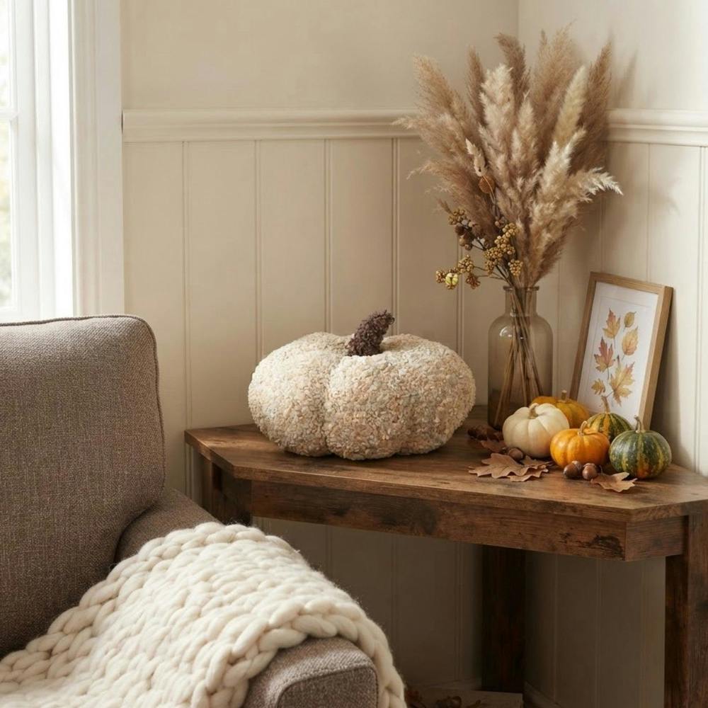 Garden Greatness Neutral Textured Pumpkin Cushion