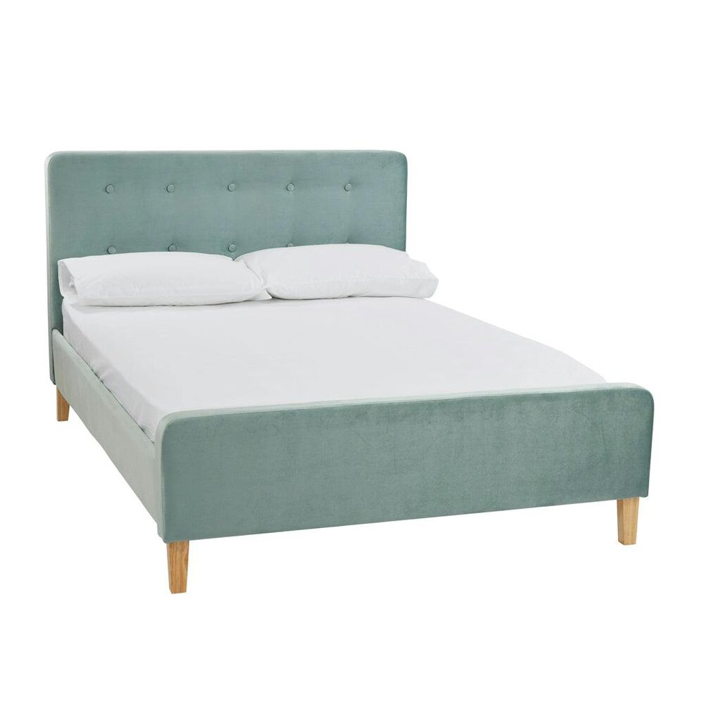 Wyld Haus Kinsale Soft Aqua Blue 5ft King Size Bed Tufted Velvet Headboard and Footboard